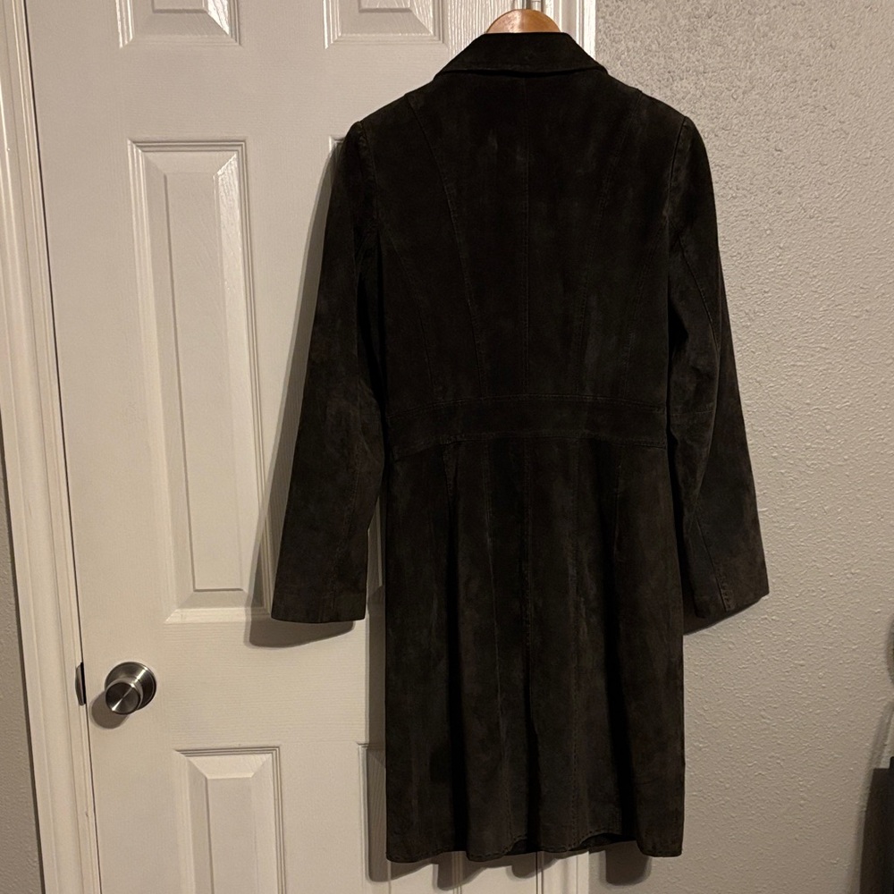 Express Women's Suede Dark Brown Grunge Longlined Trench Coat size 5/6 - Picture 8 of 9